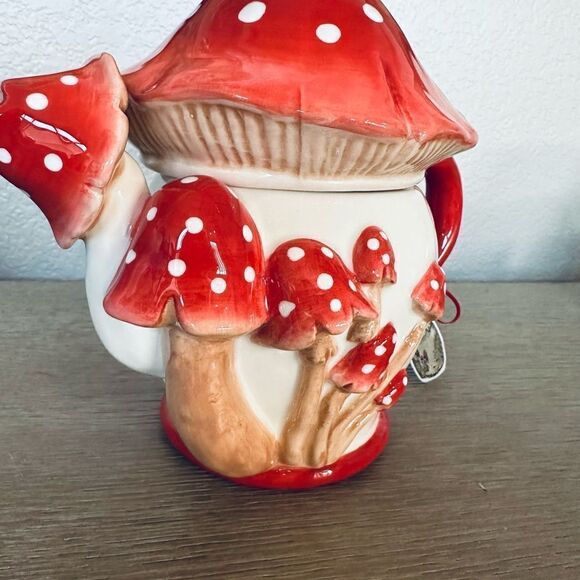 Blue Sky Ceramic Mushroom Shaped Whimsical Teapot - Picture 2 of 5
